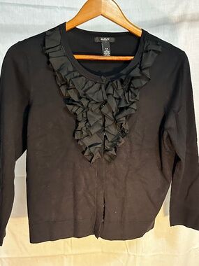 Alfani Petite Black Ruffle Front Cardigan Sweater PM
